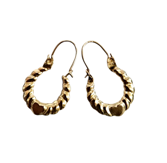 Ladies 14k yellow gold heart hoop earrings