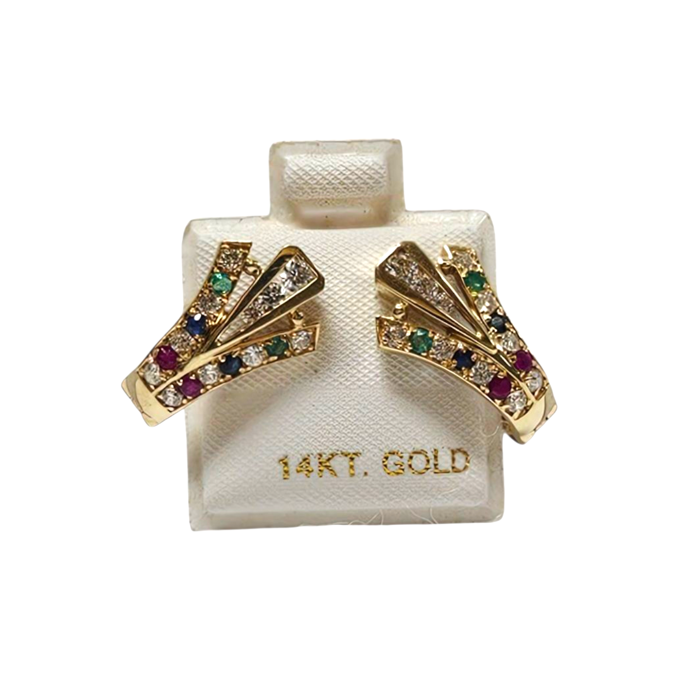 Ladies 14k Yellow Gold Natural Gemstone Diamond Drop Earrings