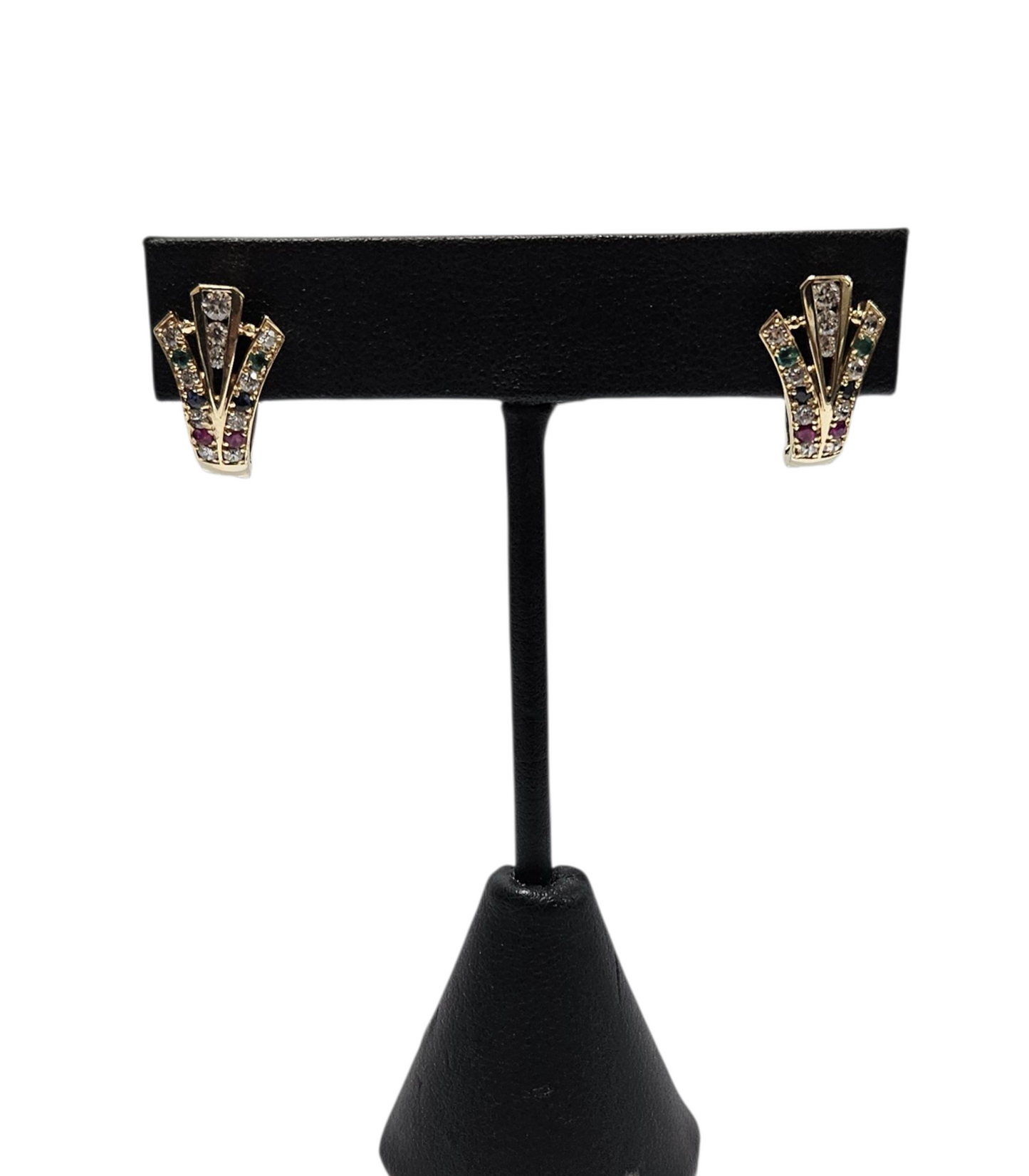 Ladies 14k Yellow Gold Natural Gemstone Diamond Drop Earrings