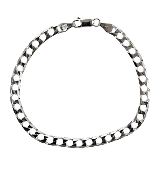 Mens 925 Silver square curb Link bracelet