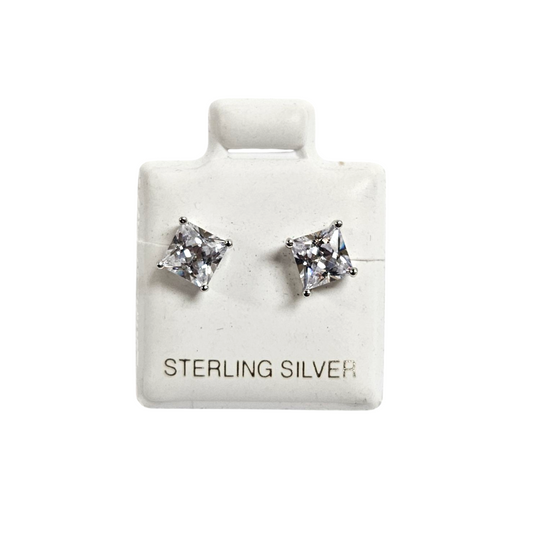 Unisex .925 Silver Princess Zirconia stud earrings