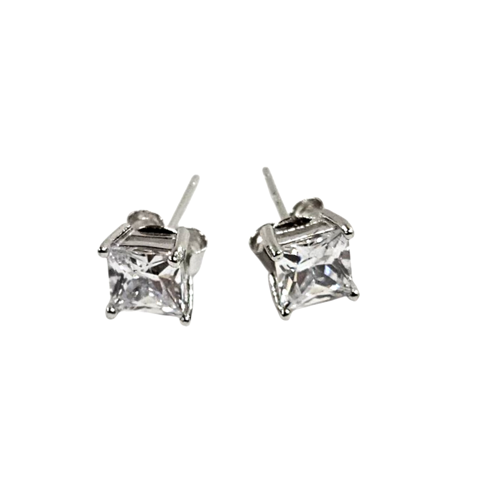 Unisex .925 Silver Princess Zirconia stud earrings