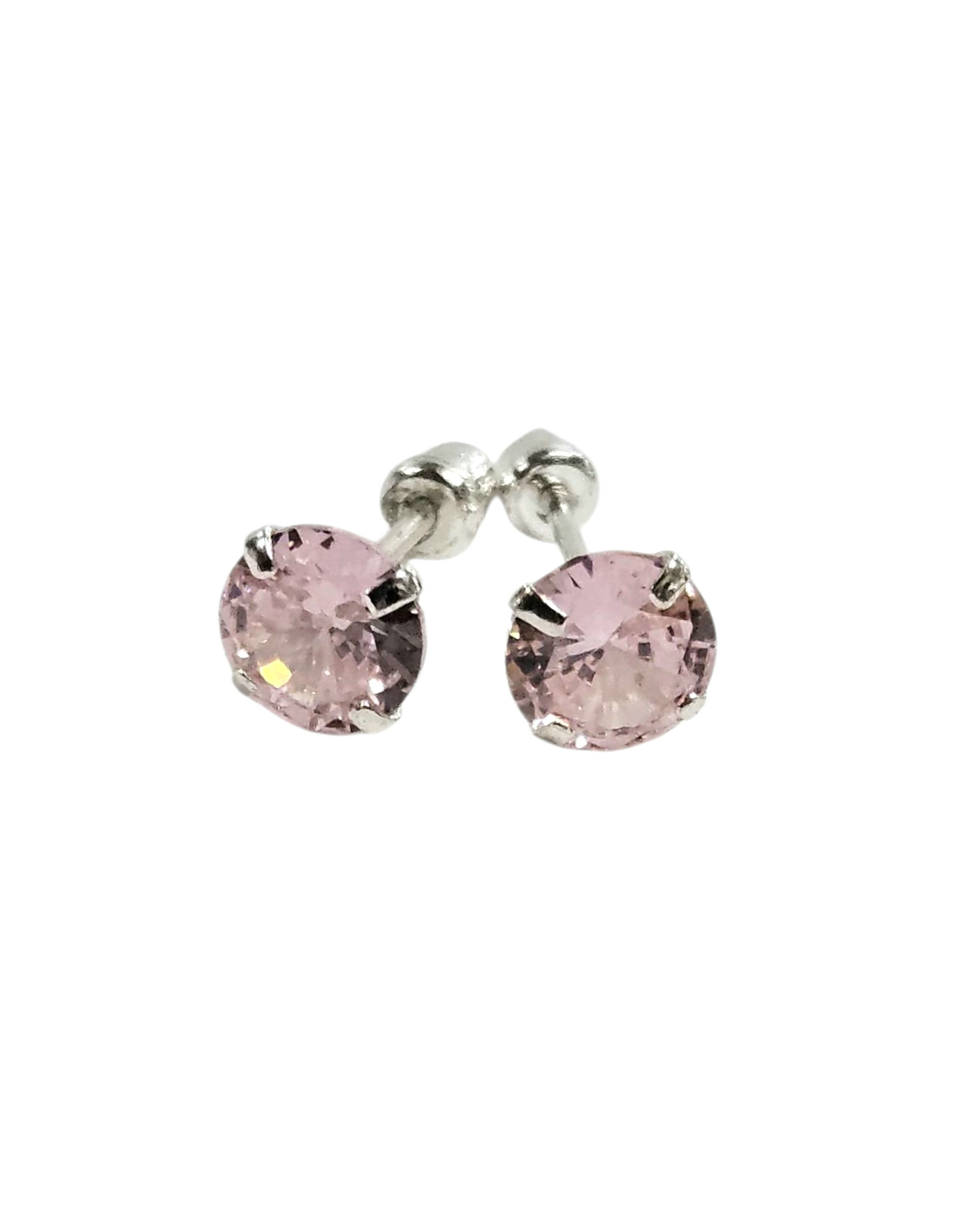 Unisex.925 Silver Pink ZC stud earrings