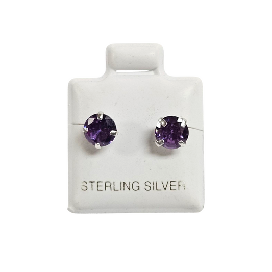 Unisex.925 Silver Amethyst ZC stud earrings