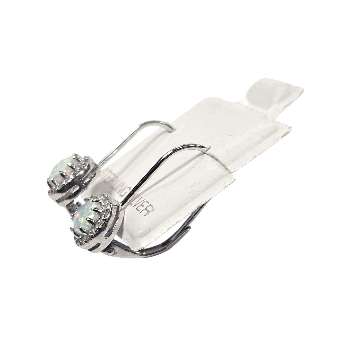 Ladies 925 Silver Opal ZC drop hoop earrings