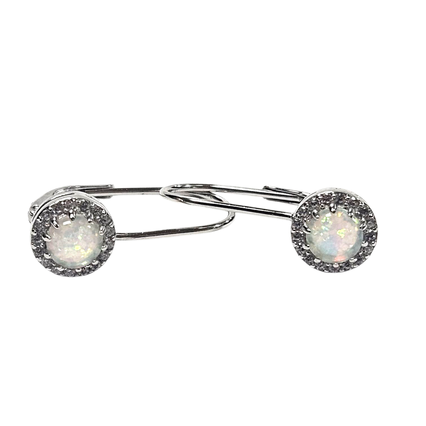 Ladies 925 Silver Opal ZC drop hoop earrings
