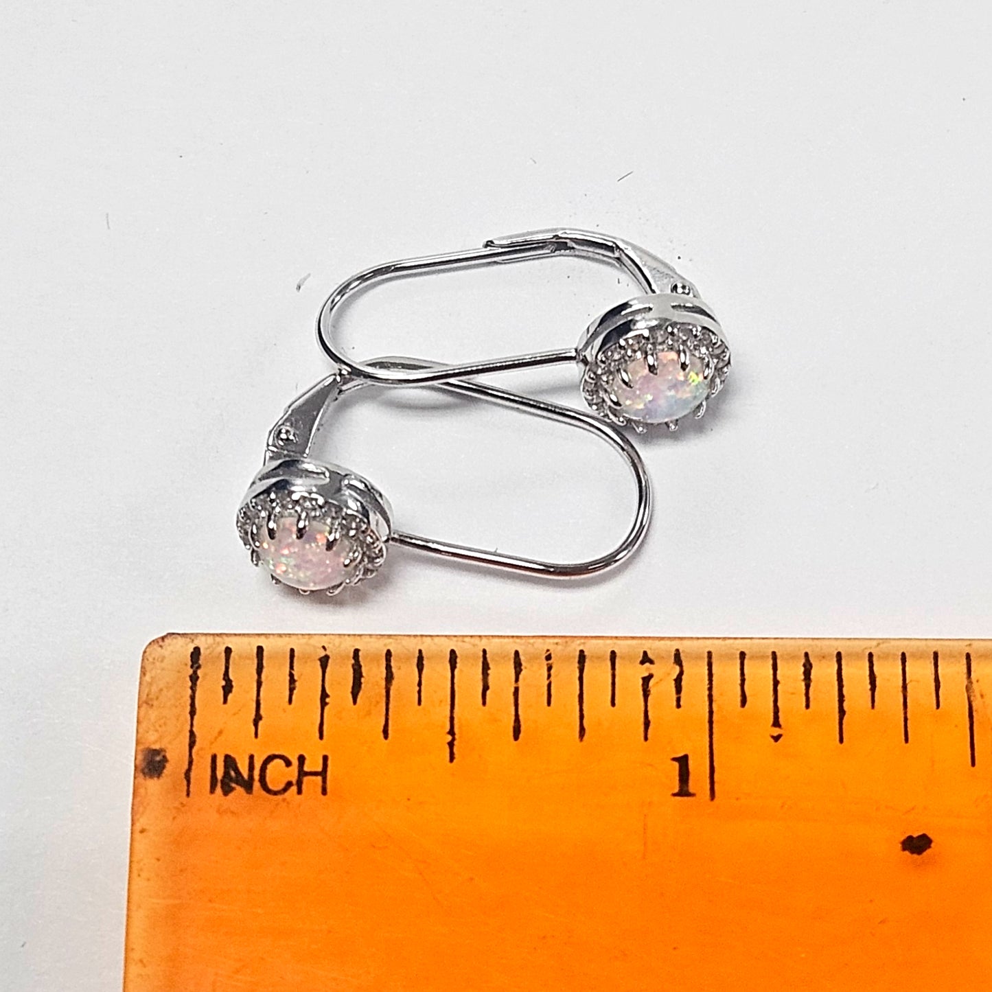 Ladies 925 Silver Opal ZC drop hoop earrings