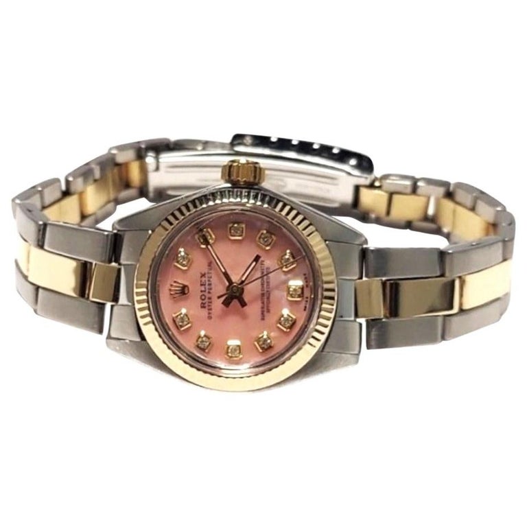 Rolex Ladies 25mm Oyster Perpetual 6719 Pink MOP Diamond fluted two-tone