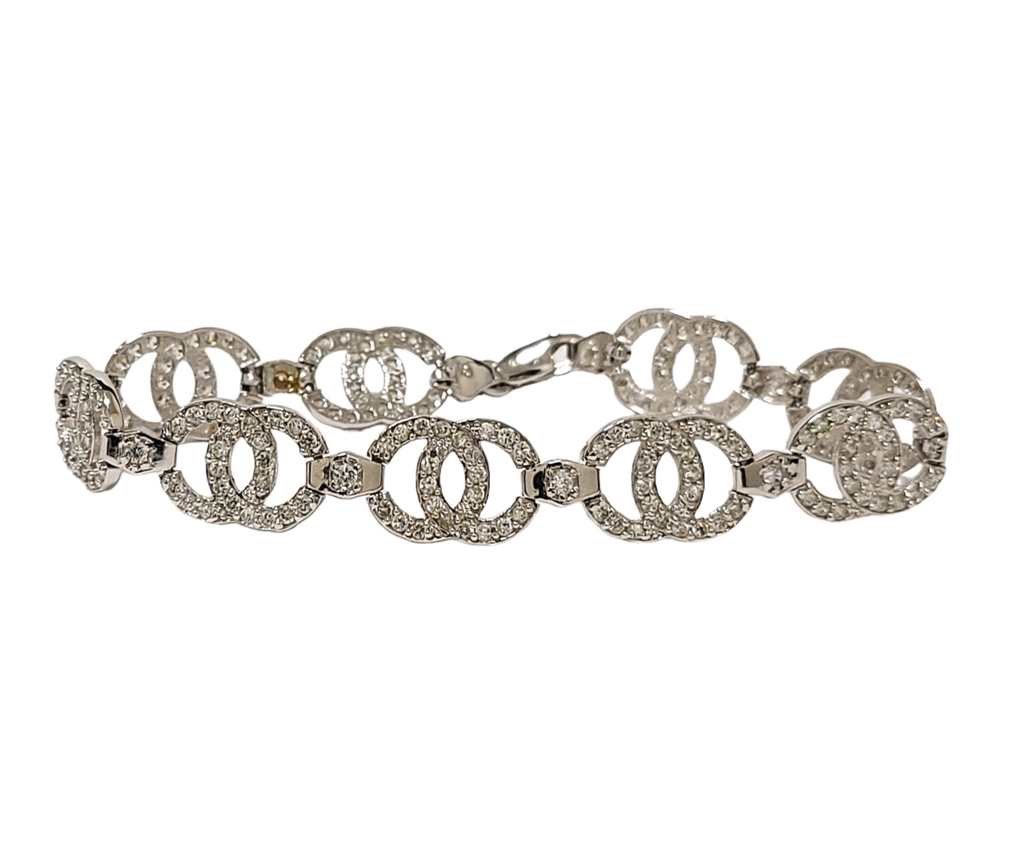 14K Ladies White Gold Chanel Style Diamond Bracelet