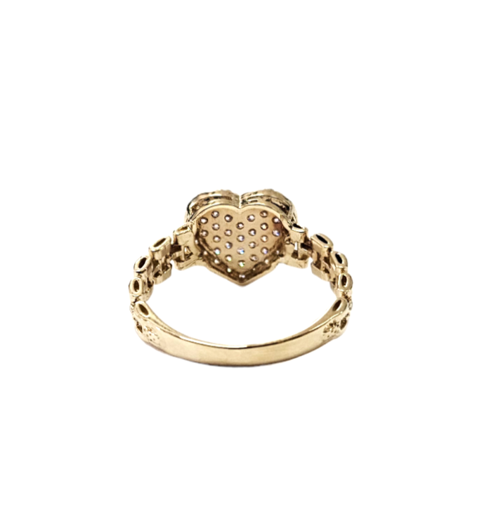 14k ladies Yellow Gold Heart link Pink ZC ring