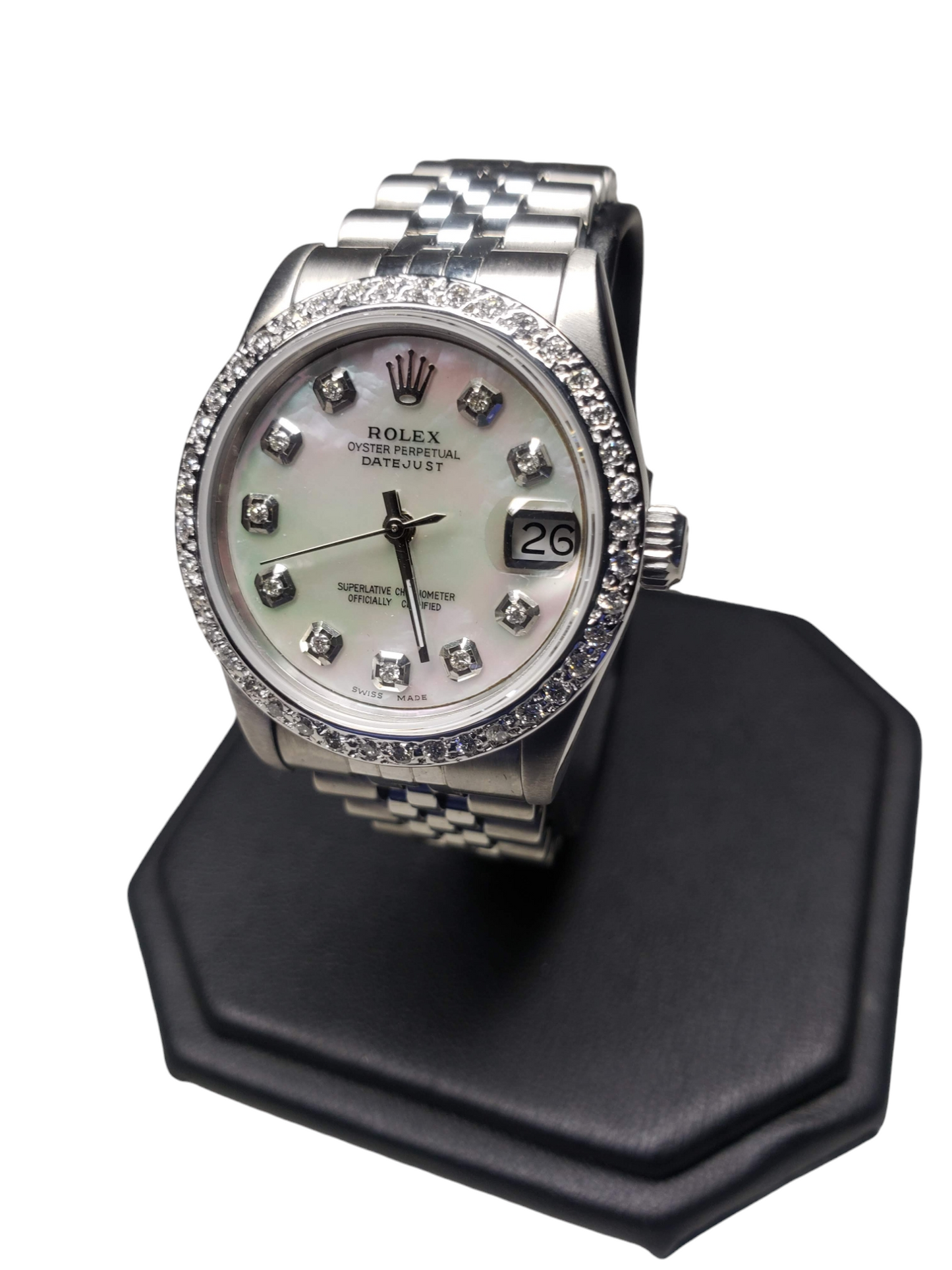 Rolex ladies 31mm Datejust 69174 White Mop Diamond jubilee steel