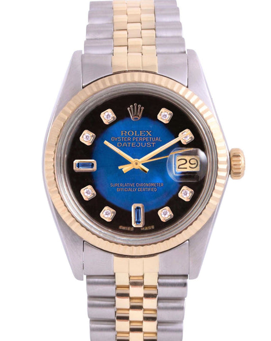 Rolex 36MM Datejust 16013 Blue Diamond Fluted Jubilee