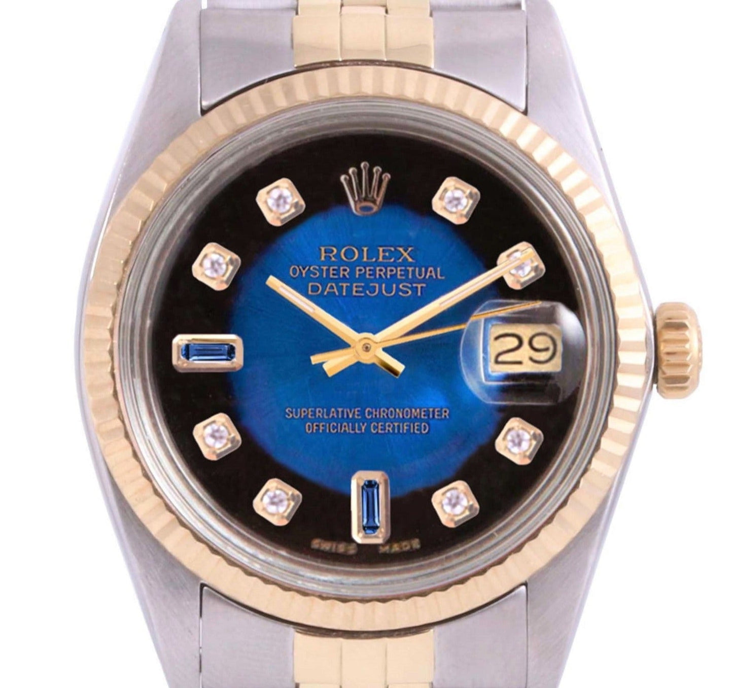 Rolex 36MM Datejust 16233 Blue Diamond Fluted Jubilee