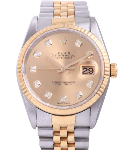 Rolex 36mm Datejust 16013 Champagne Diamond Fluted Jubilee