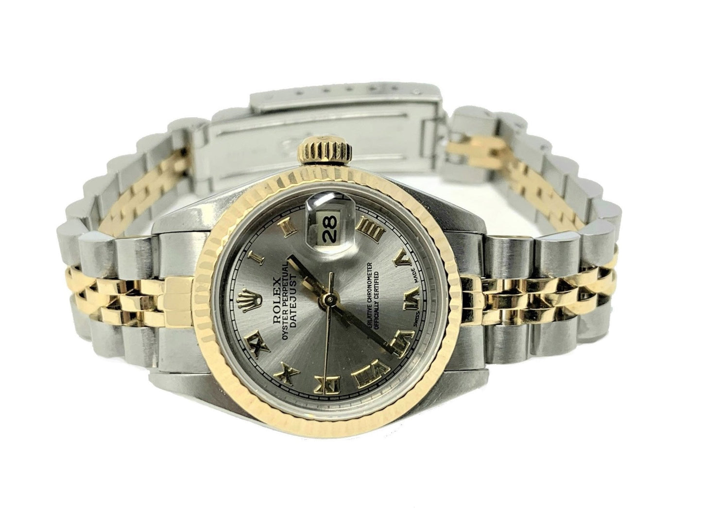 Rolex ladies datejust 69173 (T.T) silver roman numeral dial & yellow gold fluted bezel - Luxury Diaz