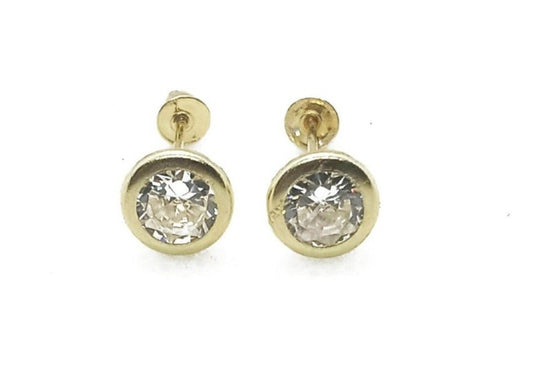 14K Yellow gold ZC round stud earrings