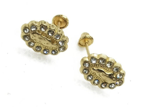 14K Yellow gold Virgen de Guadalupe stud earrings