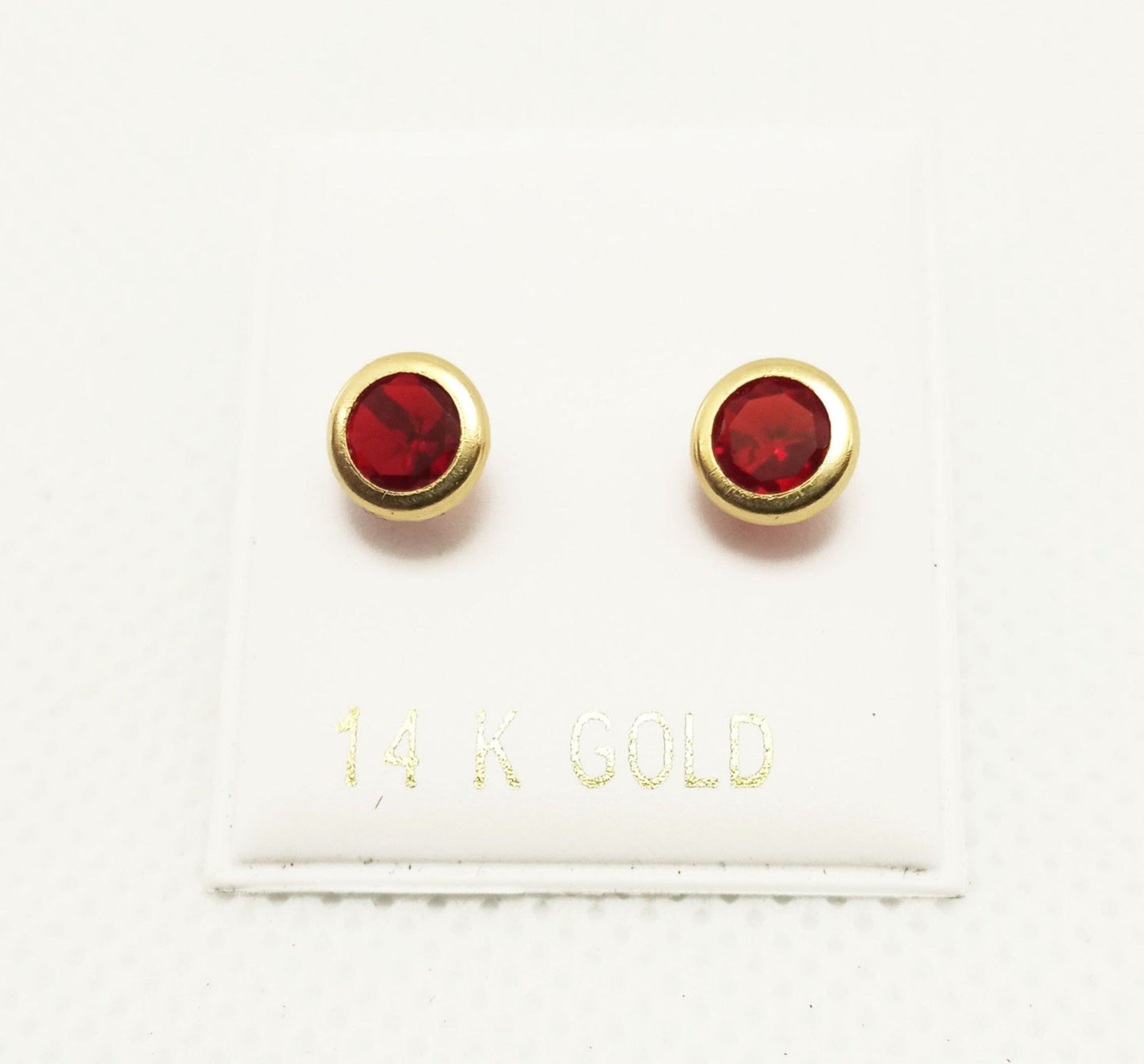 14K Yellow Gold Garnet ZC Stud Earrings