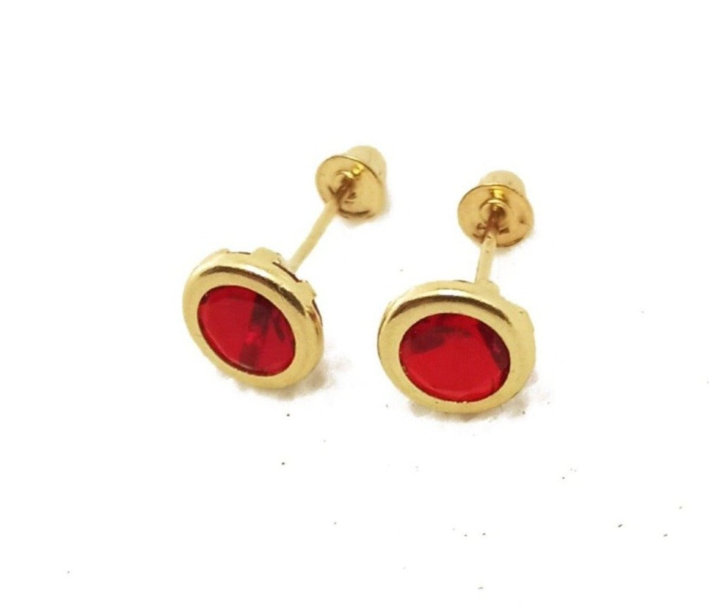 14K Yellow Gold Garnet ZC Stud Earrings
