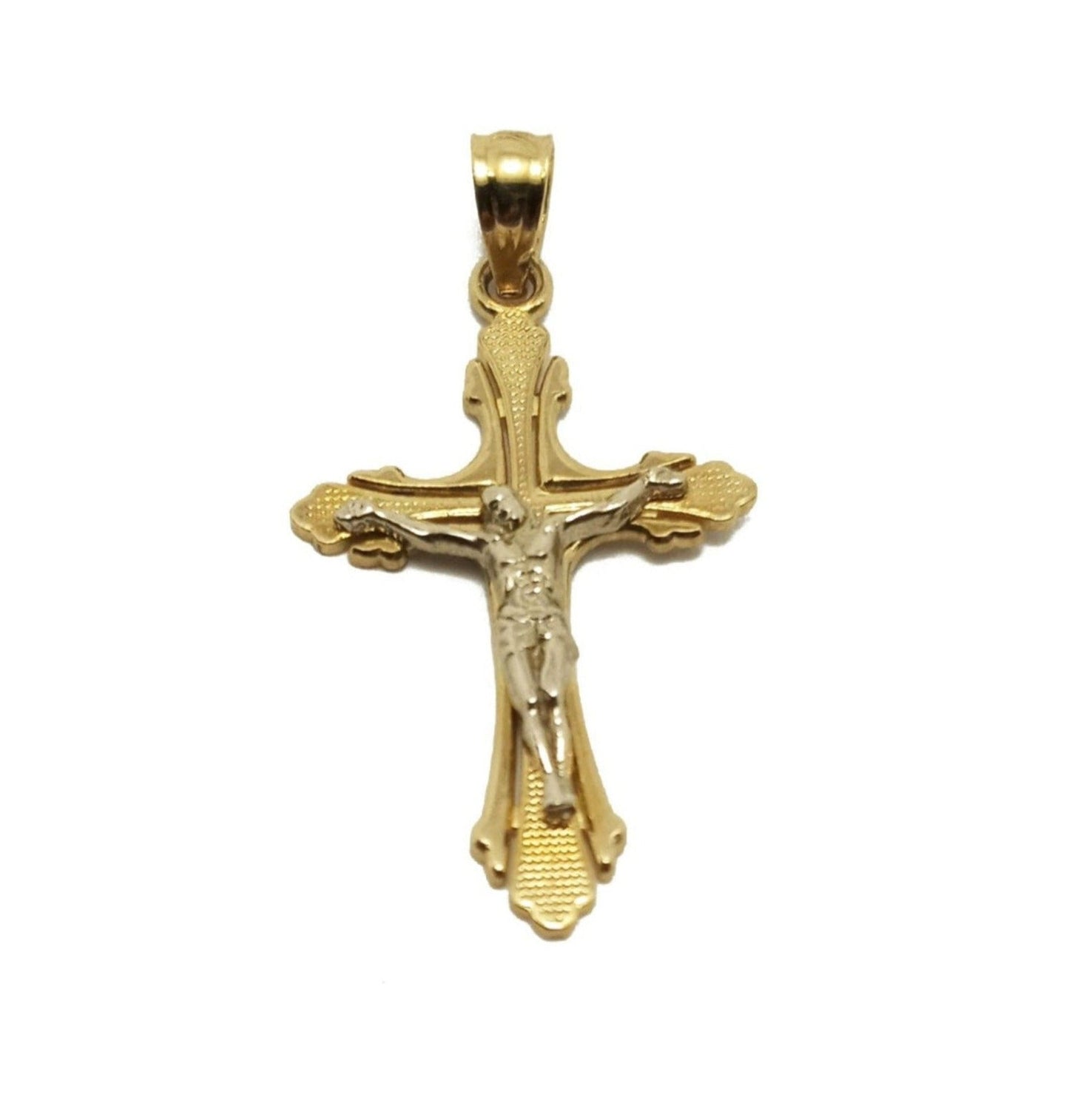 14K Two-Tone Gold Jesus Cross Pendant