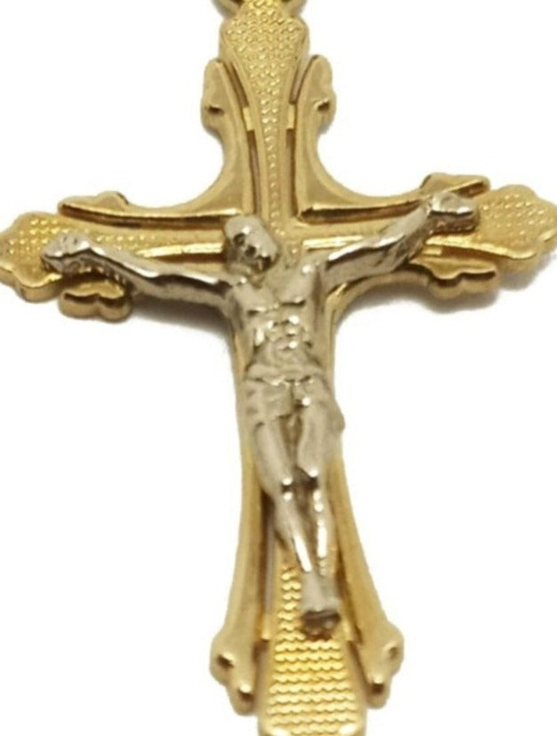 14K Two-Tone Gold Jesus Cross Pendant