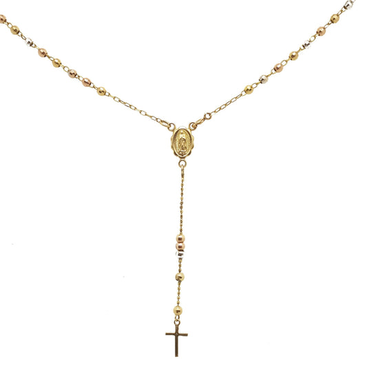 14K Yellow Gold Tri tone Rosary Necklace