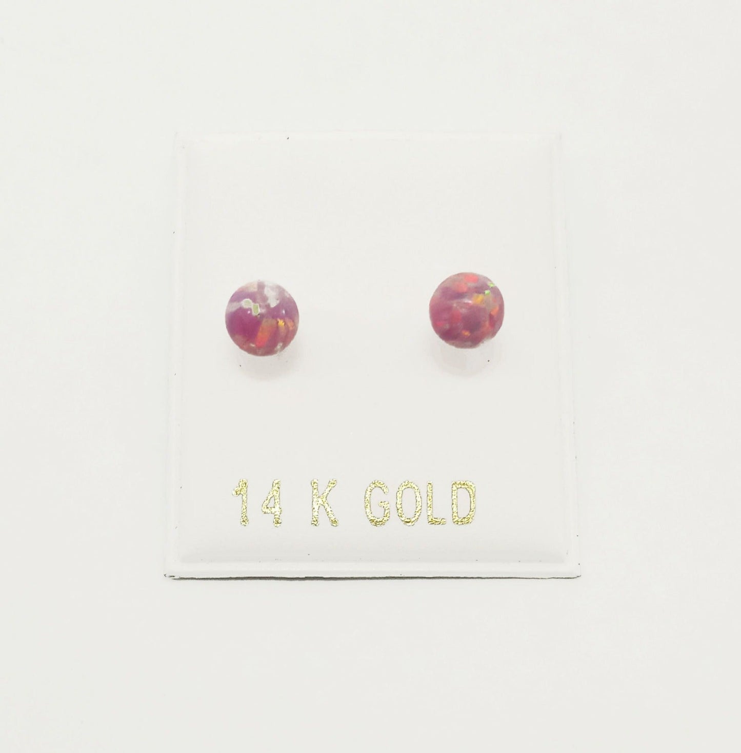 14K Yellow gold pink ball stud earrings