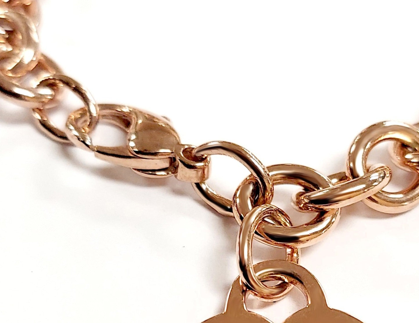 Tiffany&Co. 925 Silver Heart Charm Rose Gold-Plated Bracelet