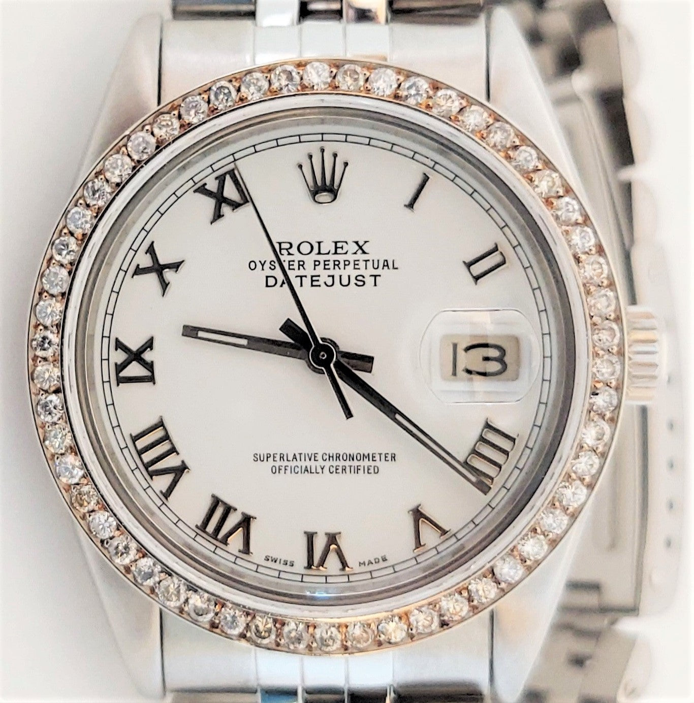 Rolex Mens 36mm Datejust 16000 White Roman Diamond jubilee