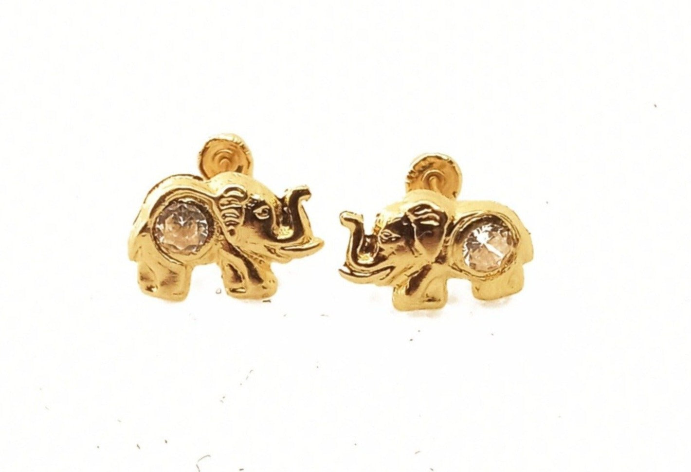 14K Yellow Gold Elephant ZC Stud Earrings