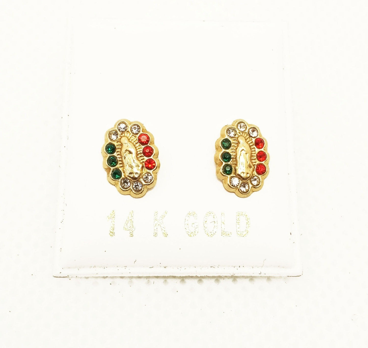 14K Yellow gold Virgen de Guadalupe stud earrings