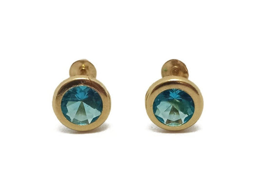 14K Yellow gold ZC Aquamarine stud earrings