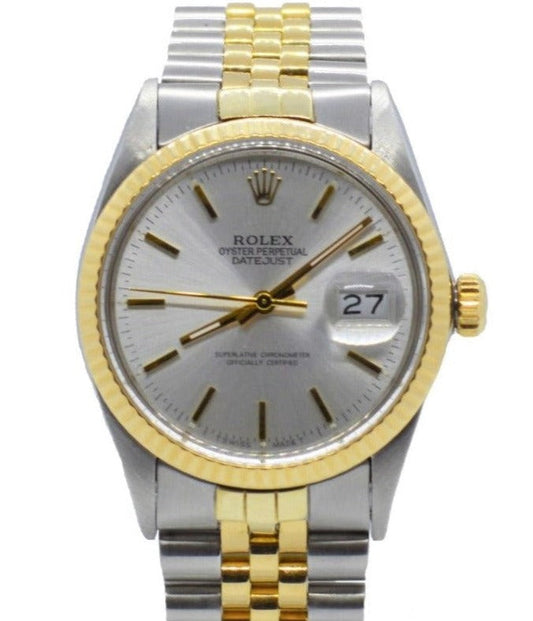 Rolex Mens 16013 Datejust 36mm Silver Stick