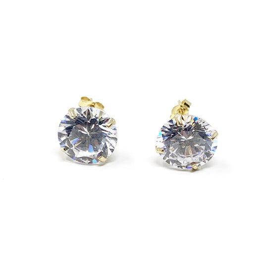 unisex 14k yellow gold synthetic round diamond stud earrings - Luxury Diaz