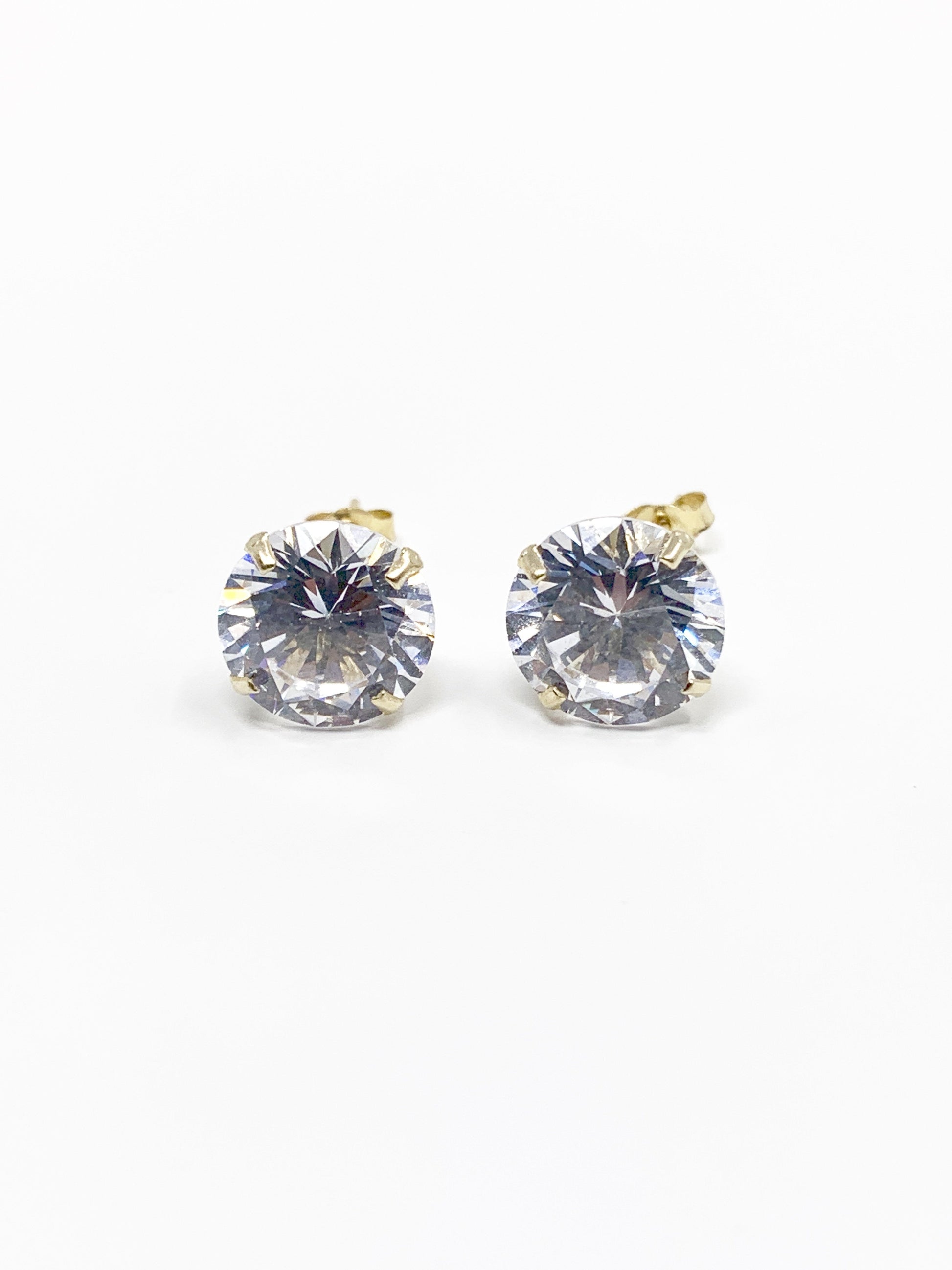 unisex 14k yellow gold synthetic round diamond stud earrings - Luxury Diaz