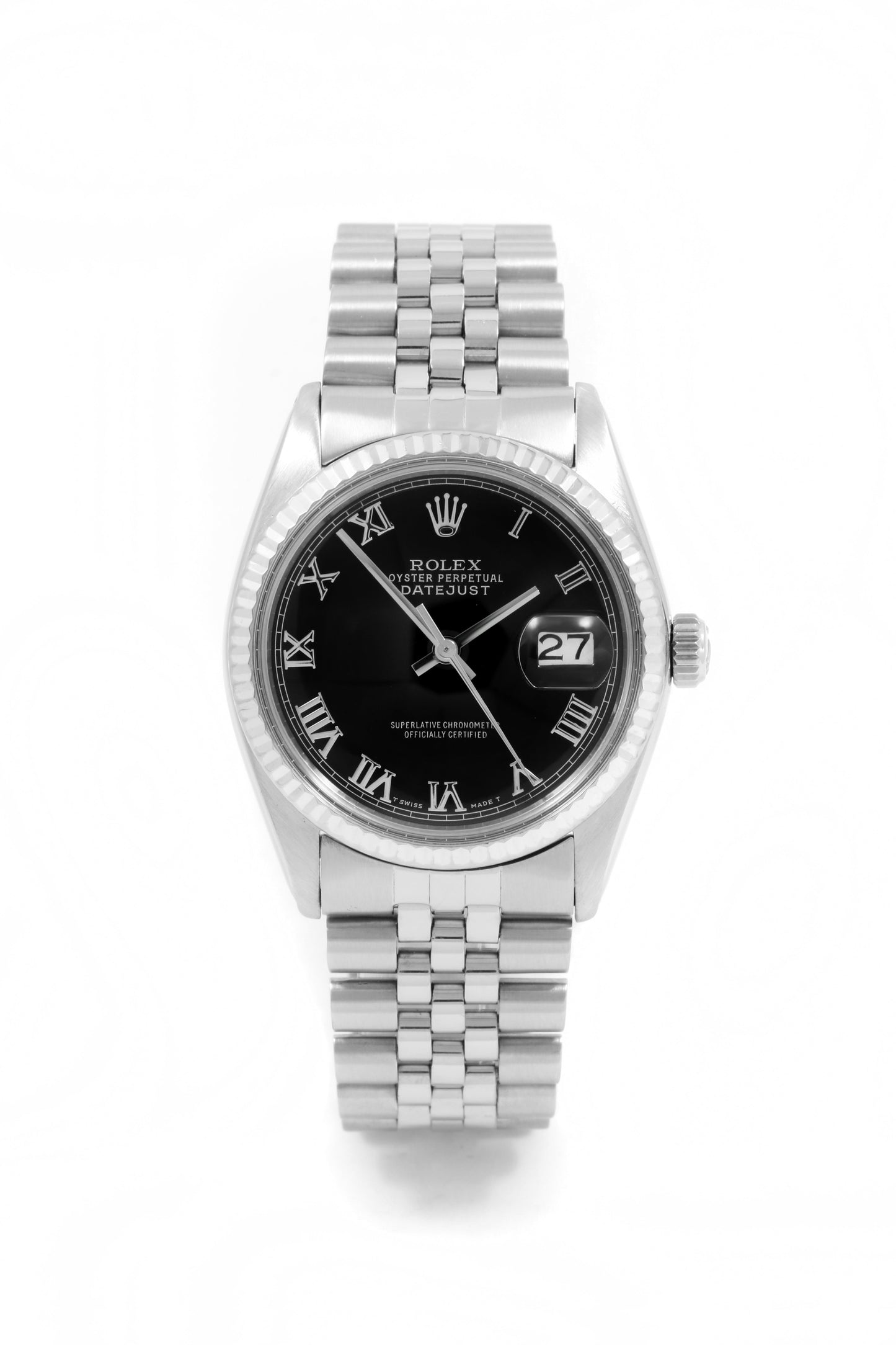 Rolex 36mm Datejust 16014 Steel Black Roman jubilee