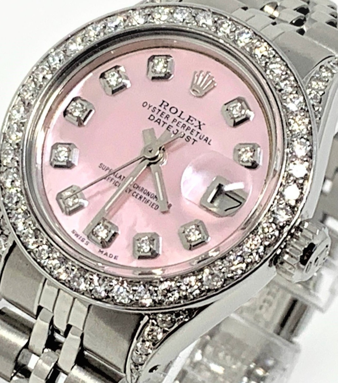 Rolex ladies datejust 6919 (S-S) pink M.O.P dial & steel diamond bezel - Luxury Diaz