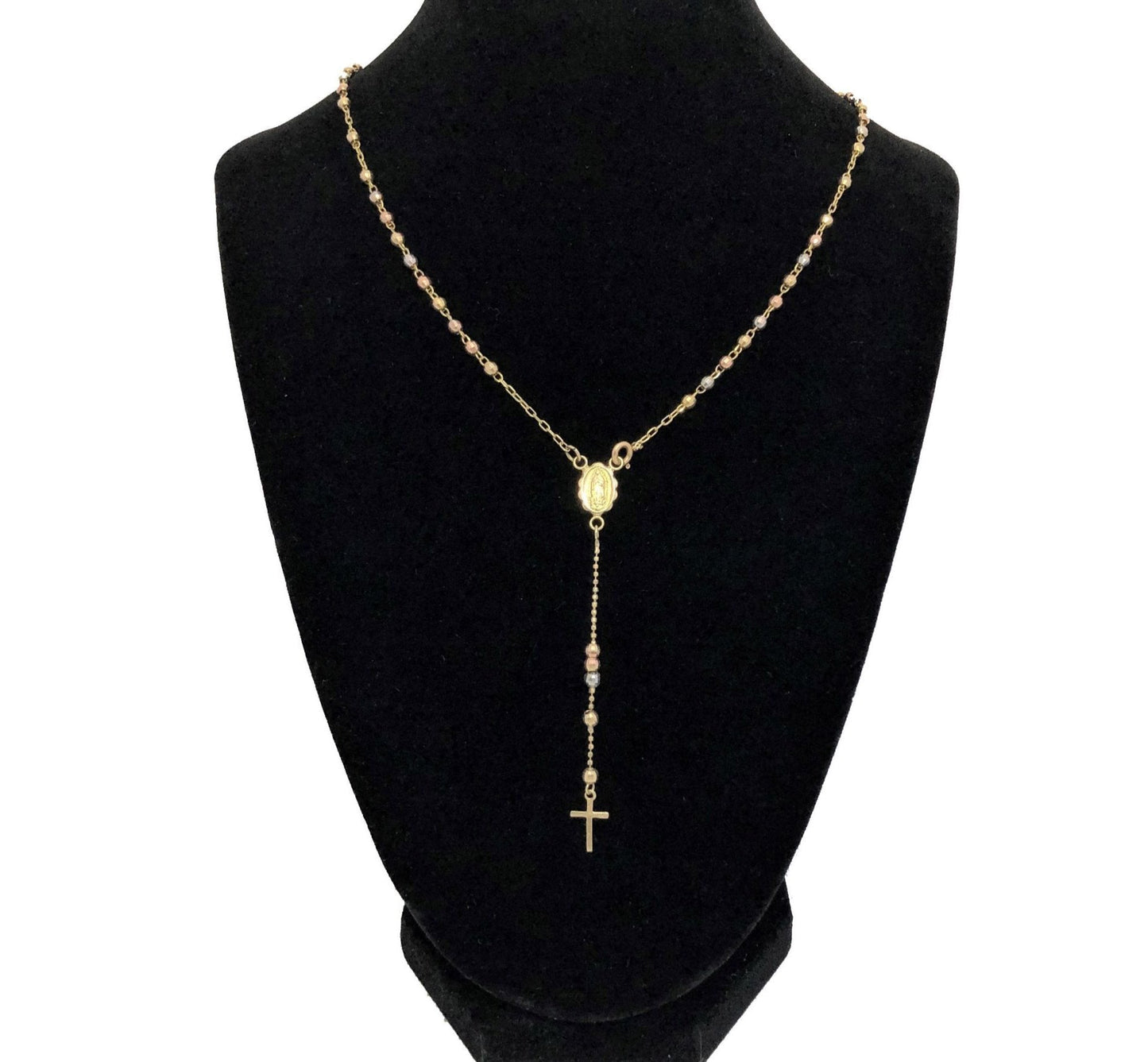 14K Yellow Gold Tri tone Rosary Necklace