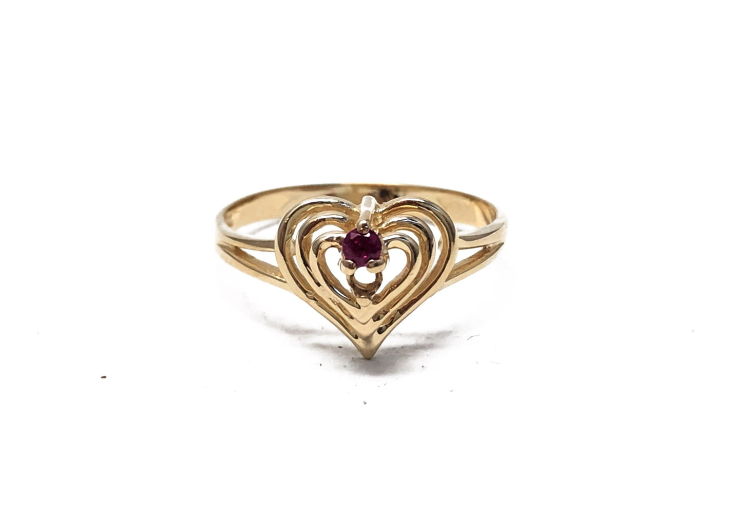 14K Yellow gold heart shape ruby ring