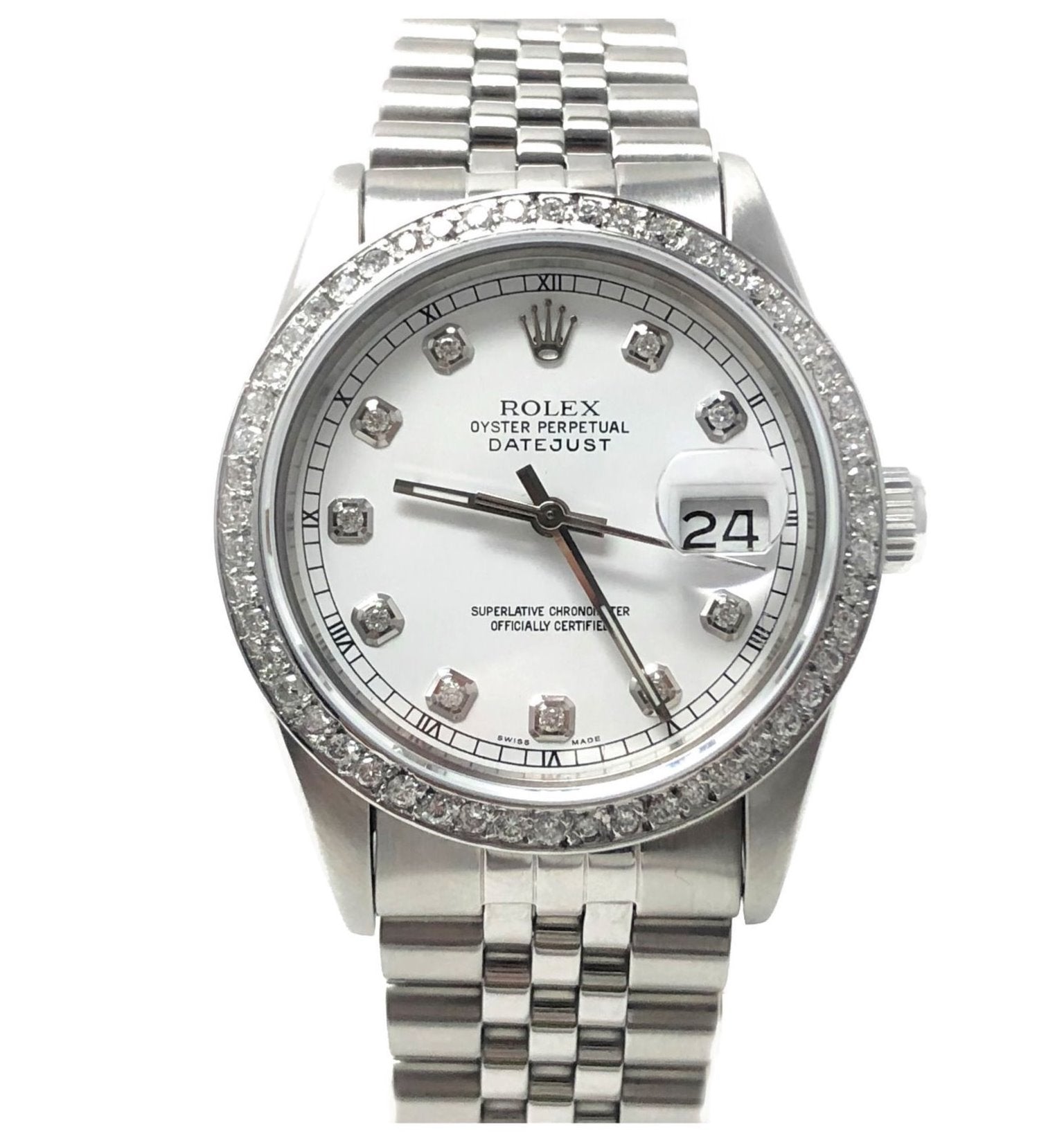 Rolex mens datejust 16030 (S.S) white diamond dial & steel diamond bezel - Luxury Diaz