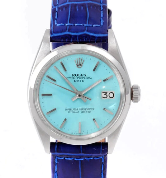 Rolex Unisex 34mm Date 1500 steel Tiffany Blue On Leather