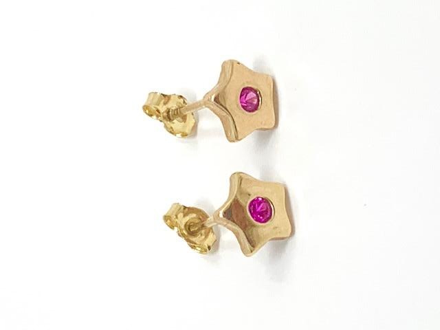 ladies 14k yellow gold ruby star shape stud earrings - Luxury Diaz