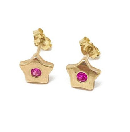 14K Yellow gold ZC Ruby star Stud Earrings