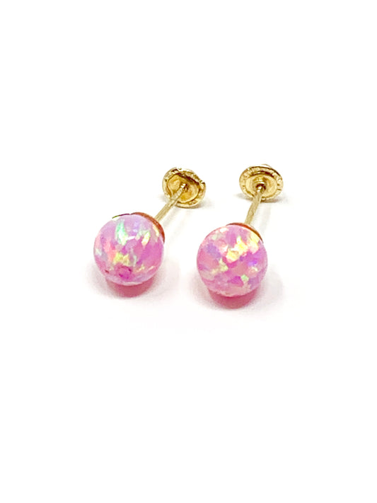 ladies 14k yellow gold pink pearl stud earrings - Luxury Diaz