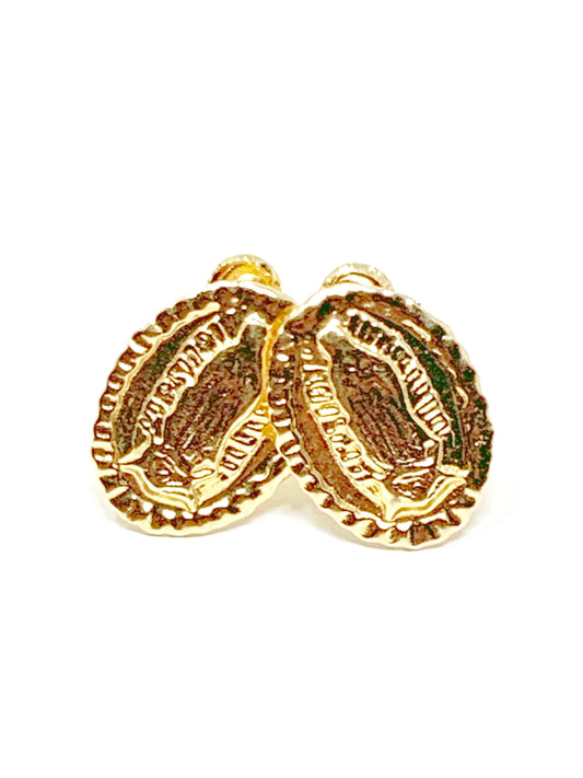 14K Yellow gold Virgen de Guadalupe stud earrings