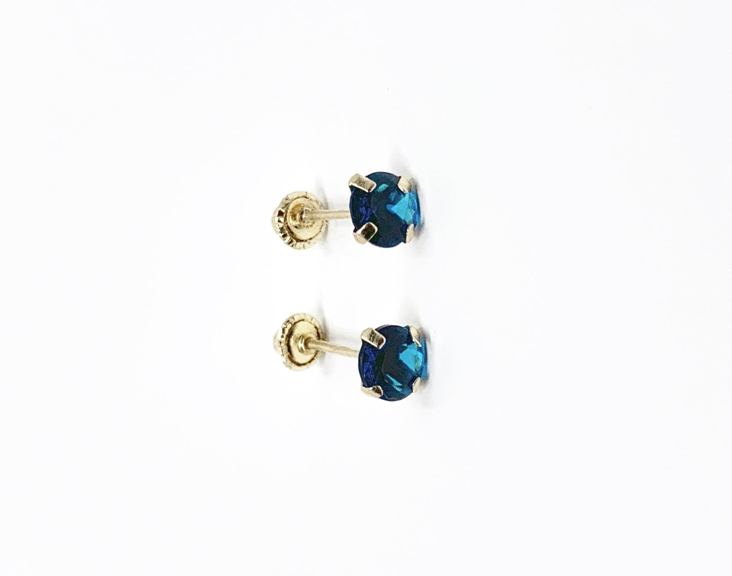 ladies 14k yellow gold sapphire blue stone stud earrings - Luxury Diaz