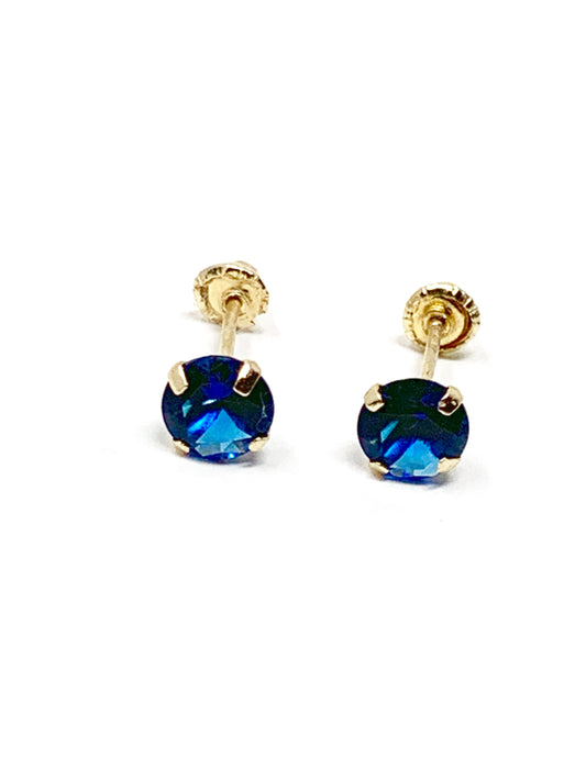 ladies 14k yellow gold sapphire blue stone stud earrings - Luxury Diaz