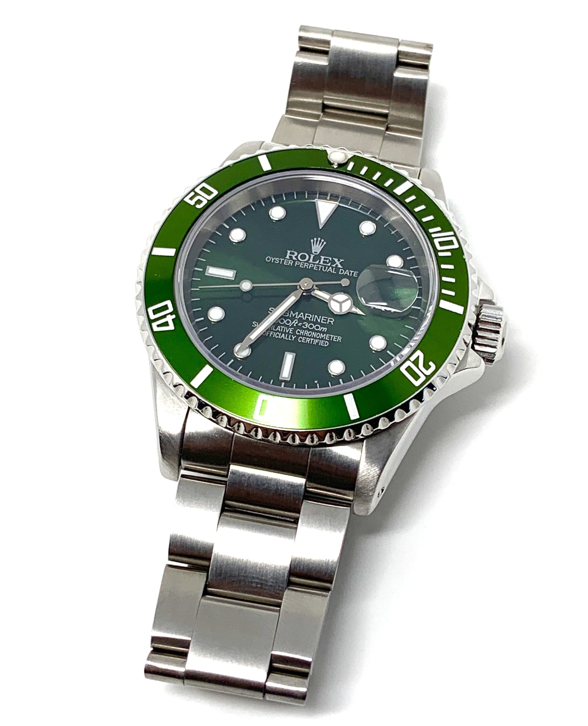 rolex mens submariner 16610 (S.S) oyster date green dial & insert - Luxury Diaz