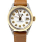 Rolex ladies datejust 6917 (T.T) yellow gold fluted & white diamond dial on brown leather - Luxury Diaz