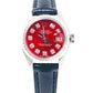 Rolex ladies datejust 6919 (S.S) engine turn steel bezel & red diamond dial on leather - Luxury Diaz